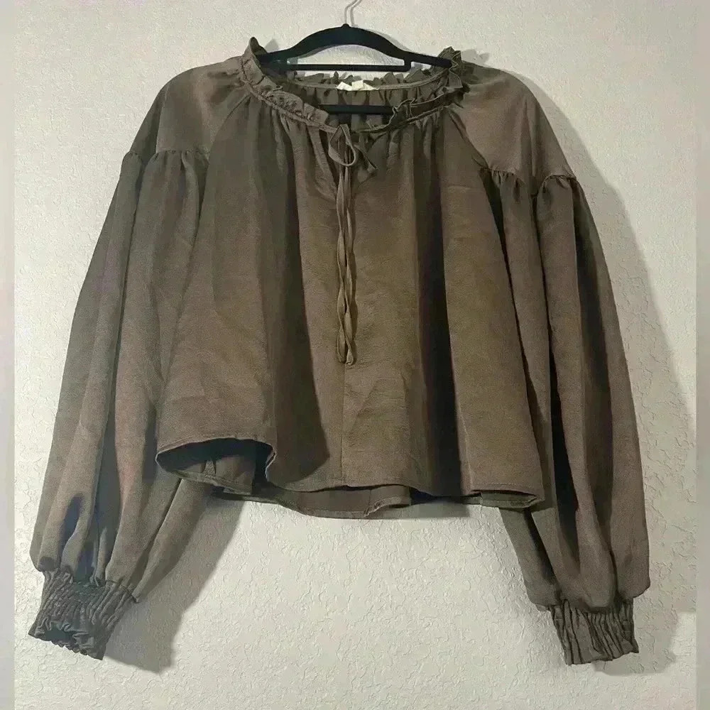 Blu Pepper Womens Size Small Hana Top in Brown - Picture 3 of 9